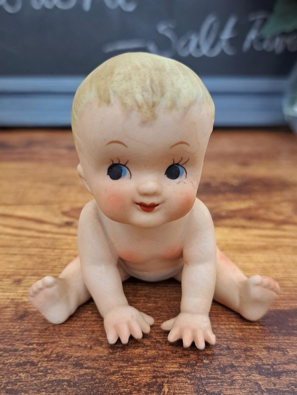 Vtg Porcelain Bisque Kewpie Piano Baby Napco N3686 Blonde Boy Blue Eyes Diaper